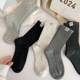 袜口布标小狗袜子女中筒袜ins潮纯棉春秋日系点子纱灰色秋冬长袜