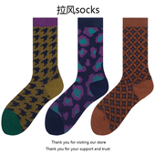 复古小众千鸟格撞色个性 袜子女中筒袜ins潮纯棉春秋美拉德堆堆袜