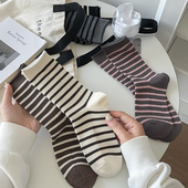美拉德条纹袜子女春秋季 纯棉ins潮韩版 日系运动中筒网红外穿长袜