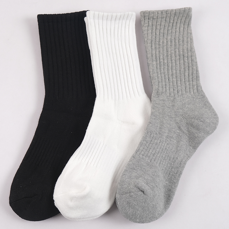 黑白灰纯色潮流百搭毛巾底袜子