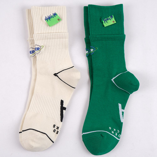 ADER韩国潮牌袜双螺口刺绣缝标袜子男女中筒袜ins潮流街头百搭袜