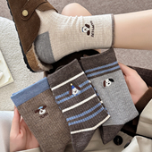 可爱小狗袜子女秋冬季 纯棉中筒袜ins潮韩版 条纹百搭学院风长筒袜