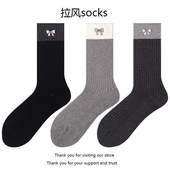 蝴蝶结刺绣袜子女中筒袜春秋款 纯棉日系ins潮堆堆袜秋冬拼色长袜