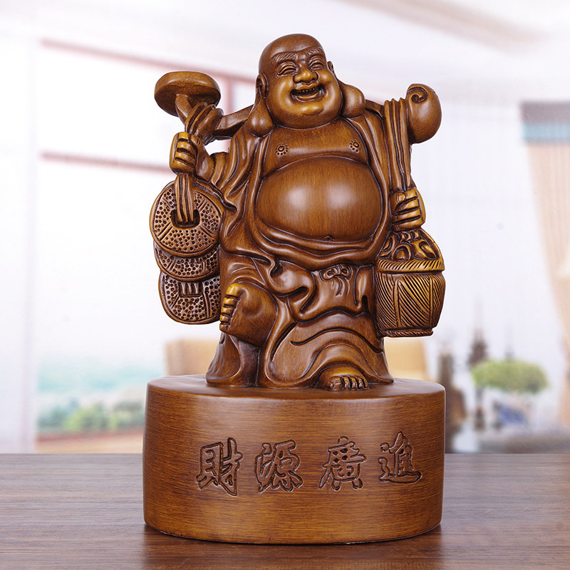 木雕弥勒佛像摆件实木招财大肚笑佛菩萨家用供奉客厅办公室装饰品