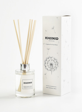 KHANID无火香薰精油套装 藤条香氛挥发液100ml装透明瓶白卡包装盒