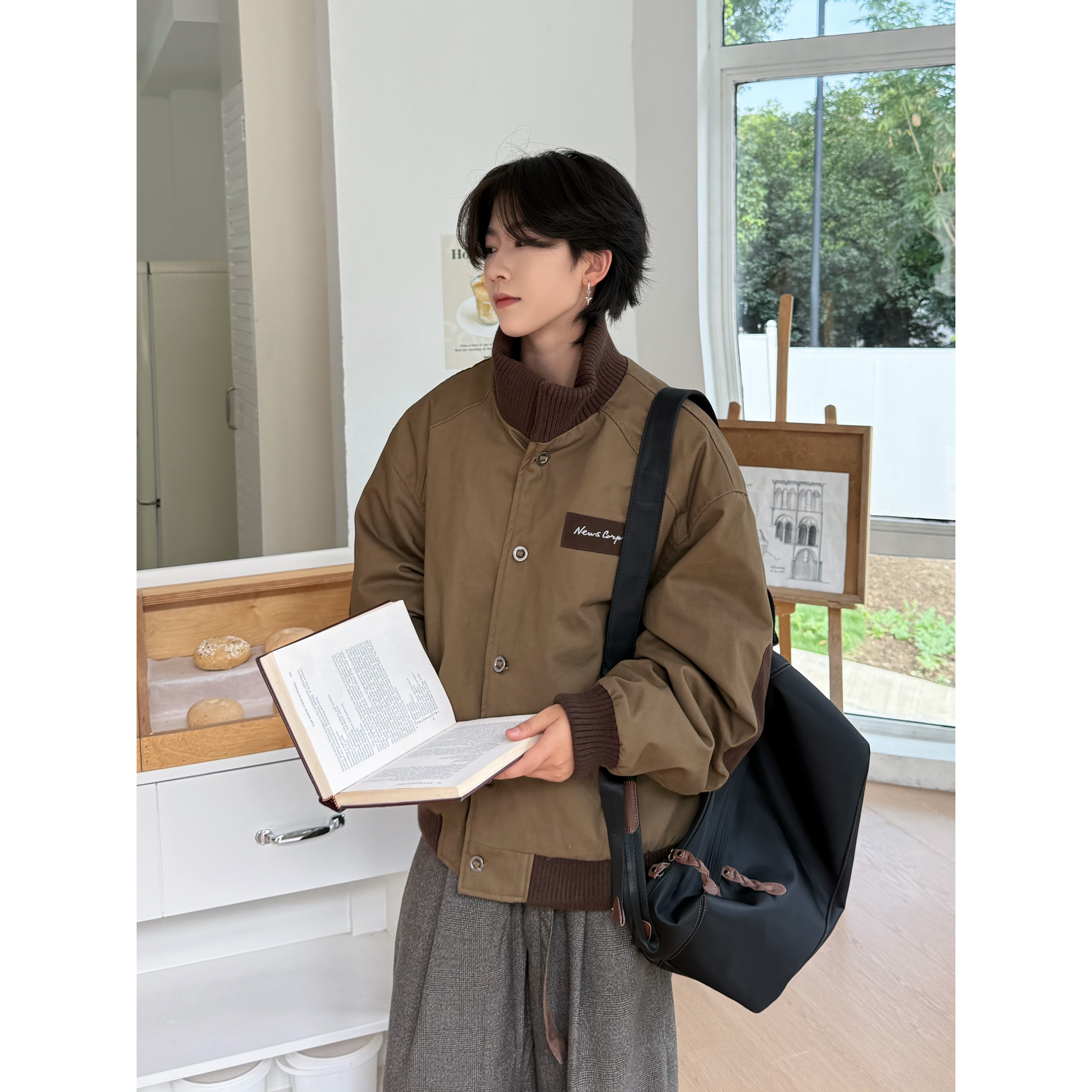 19otiwtt美式复古毛线针织拼接水洗羽绒服设计感休闲宽松羽绒外套