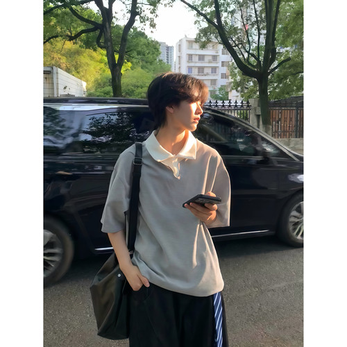 夏季老钱风假两件撞色拼接polo衫
