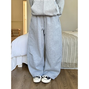 19otiwtt日系春季简约重磅纯色垂感卫裤男女宽松显瘦抽绳休闲裤