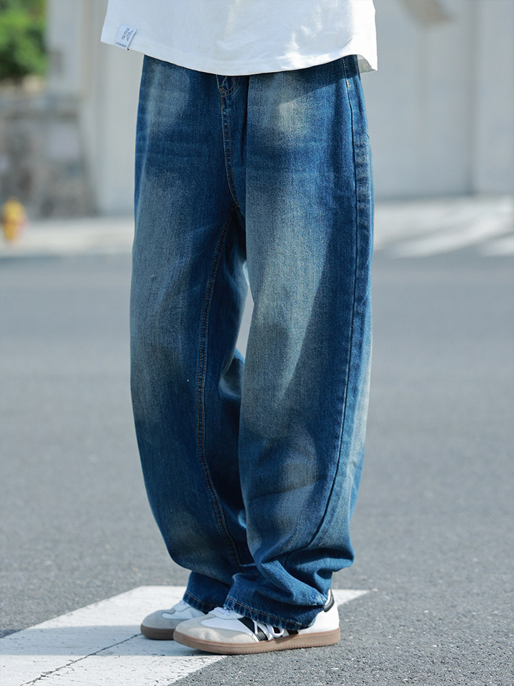 复古水洗做旧宽松牛仔长裤
