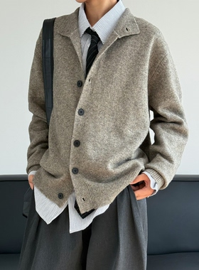19otiwtt日系复古老钱风立领针织开衫外套纯色简约百搭慵懒毛衣