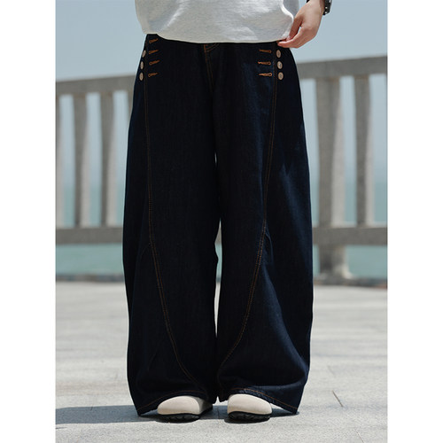 19otiwtt美式复古弯刀裤男小众设计感阔腿宽松痞帅牛仔裤情侣裤子