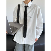 19otiwtt简约休闲纯色字母刺绣长袖 衬衫 潮流宽松百搭中性风衬衣