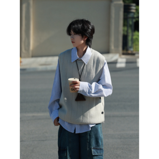 19otiwtt日系慵懒风镂空毛衣背心马甲男内搭叠穿无袖 针织上衣