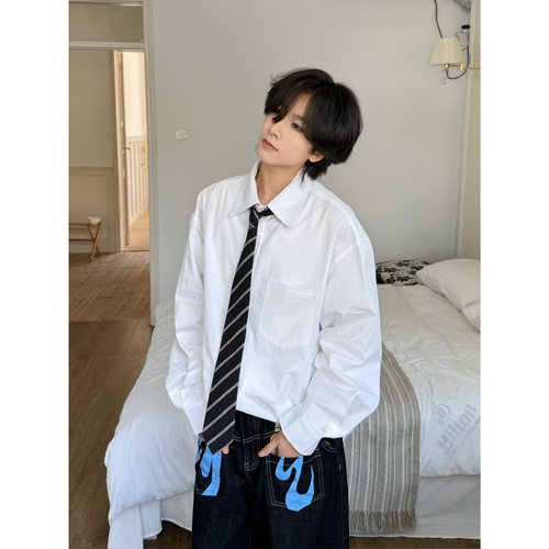 春季复古宽松假两件长袖衬衫