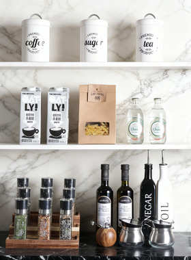 北欧风样板间厨房储物柜咖啡香料道具组合摆件餐边柜层架装饰品