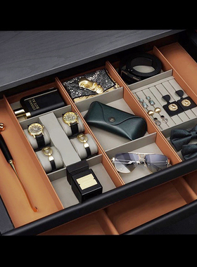 现代样板间家居卧室展柜组合梳妆台抽屉装饰领带墨镜手表组合搭配