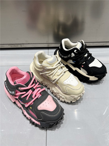 欧货2023秋季新款真皮拼色轮胎底老爹鞋女增高厚底百搭运动休闲鞋
