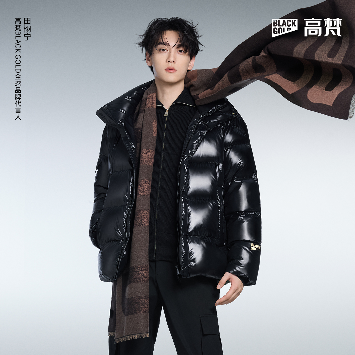 高梵黑金鹅绒羽绒服男士短款高端