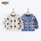 休闲打底衫 男童毛衣秋装 加厚外套满印小熊韩版 开衫 线衣 女宝针织衫