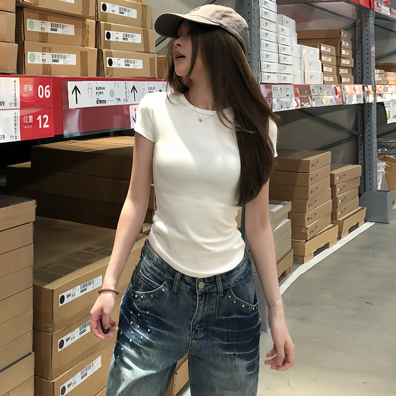 白色正肩运动短袖T恤女打底上衣