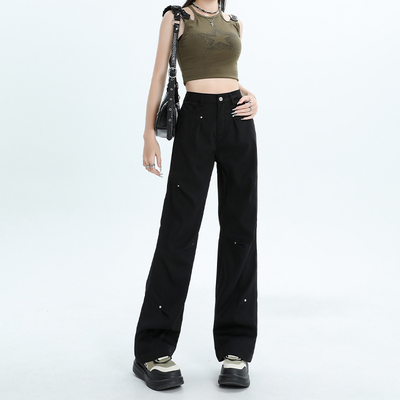 高腰直筒工装裤女宽松阔腿休闲裤