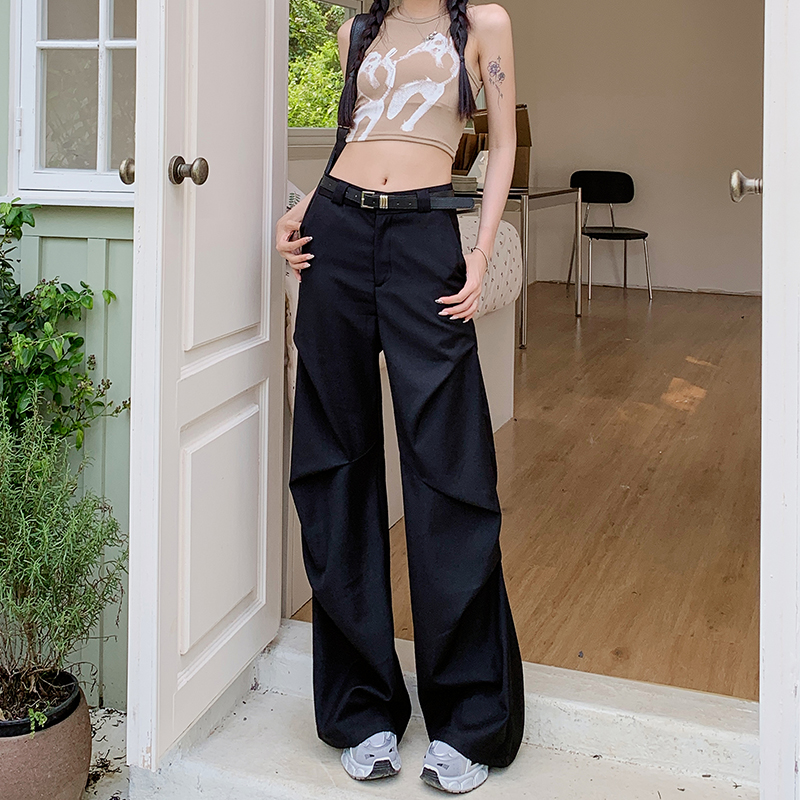 MYFC黑色高街褶皱西装裤女休闲裤