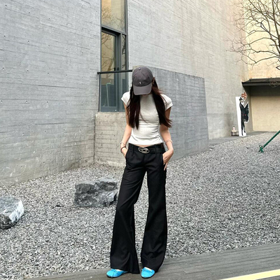 MYFC黑色低腰微喇西装裤女