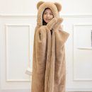 秋冬可爱小熊披肩毛毯学生午睡毯冬季 保暖连帽斗篷趴睡披风小被子