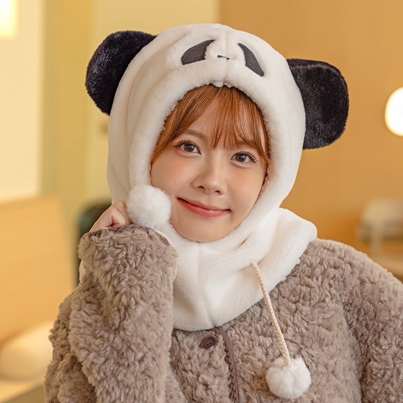 连帽围脖可爱冬季保暖帽子熊猫帽