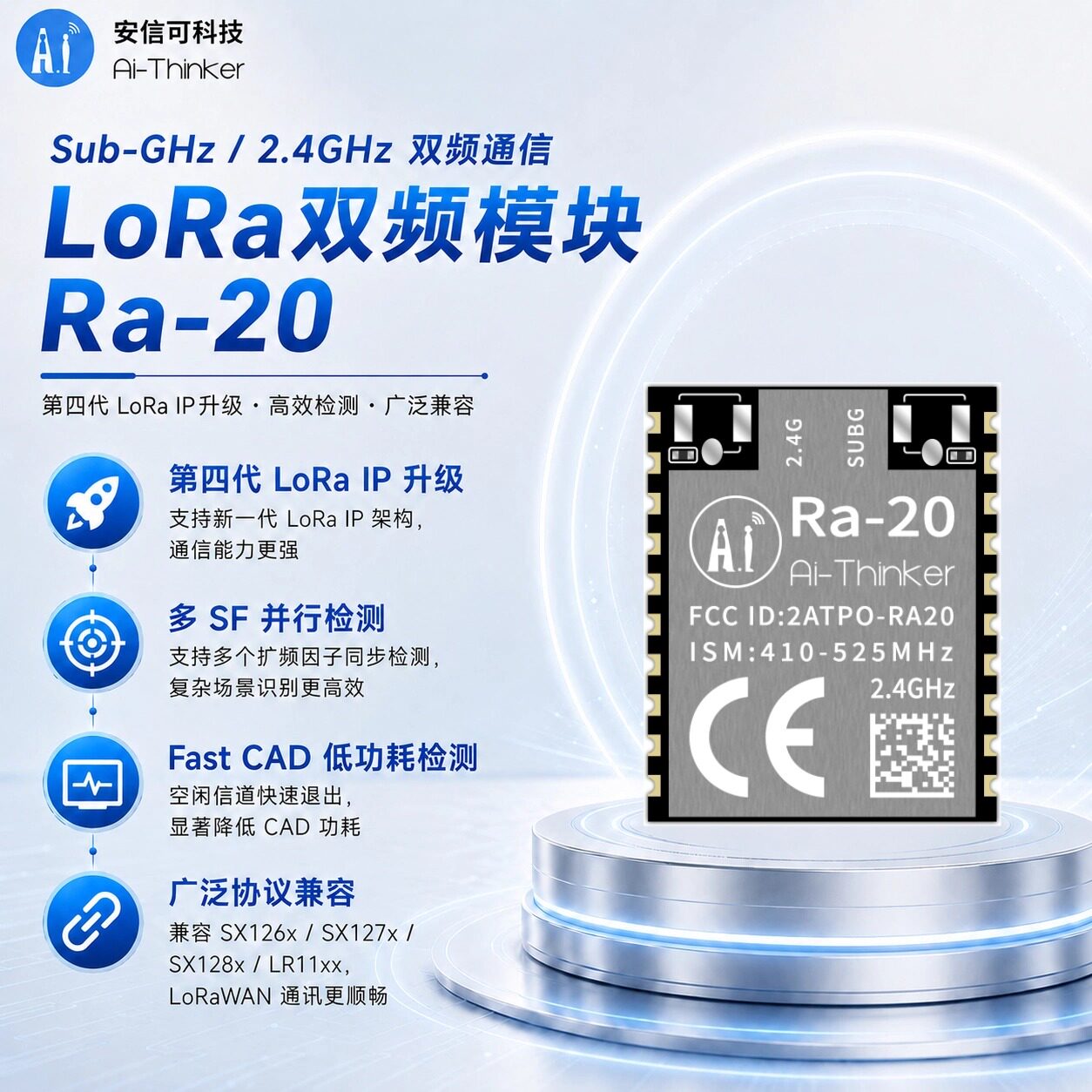安信可LoRa双频无线模块Ra-20图片