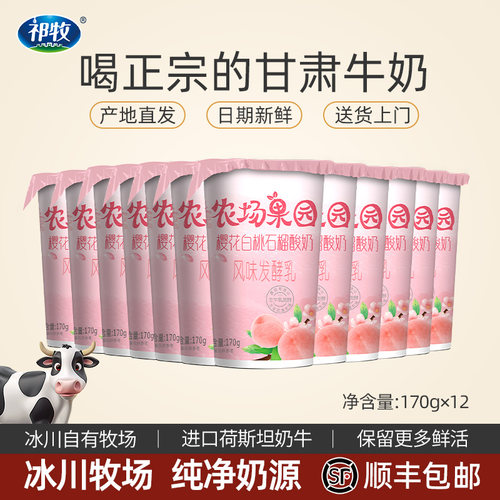 顺丰包邮祁牧樱花白桃石榴酸奶170g*12杯整箱饮料品学生营养牛奶