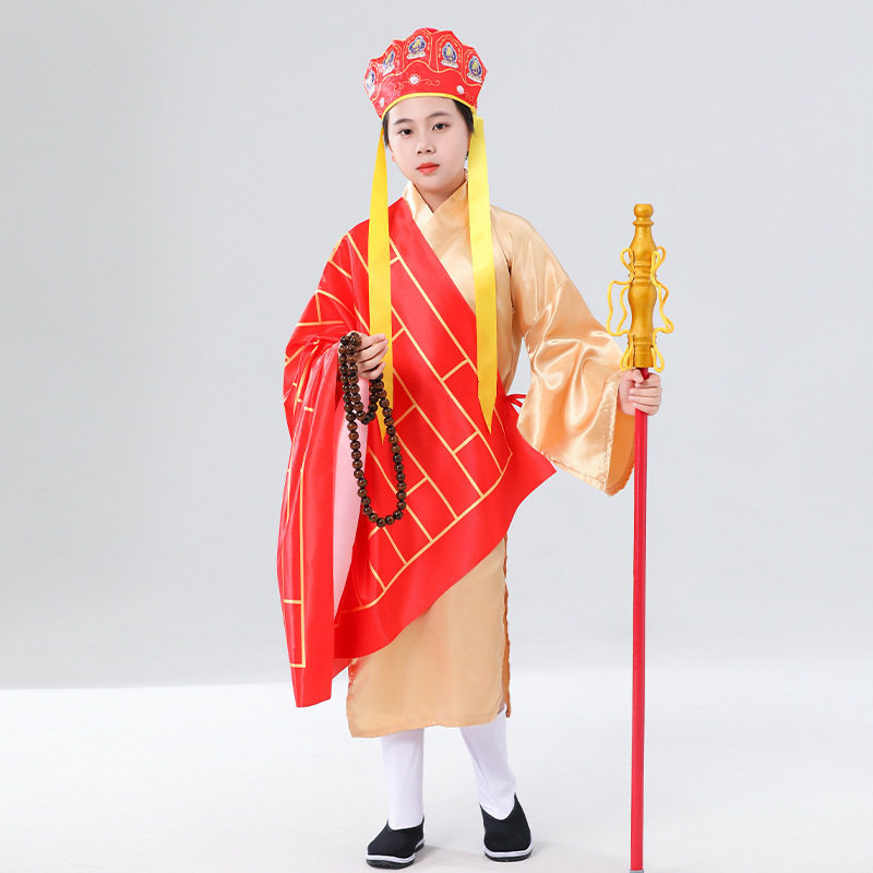 儿童唐僧服装佛珠禅杖兵器道具鞋袜西游记师傅唐玄奘舞台表演出服