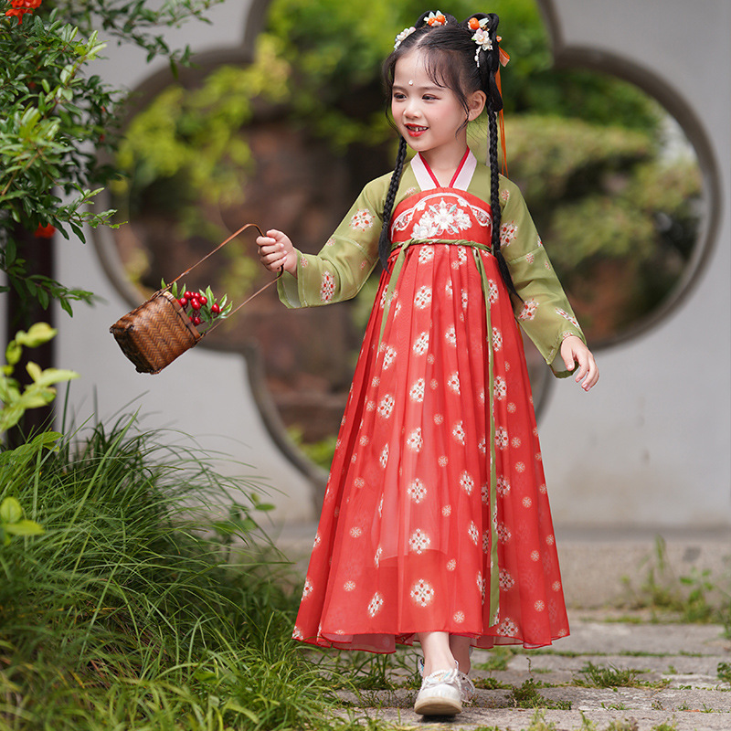 汉服夏季女童连衣裙儿童唐装古风襦裙中国风古典舞演出服超仙