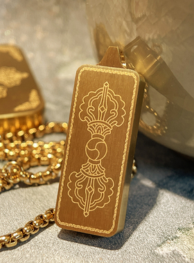 手绘迷你唐卡镶钻嘎乌盒1x3吊坠西藏护身符黄铜钛钢佛牌项链男女