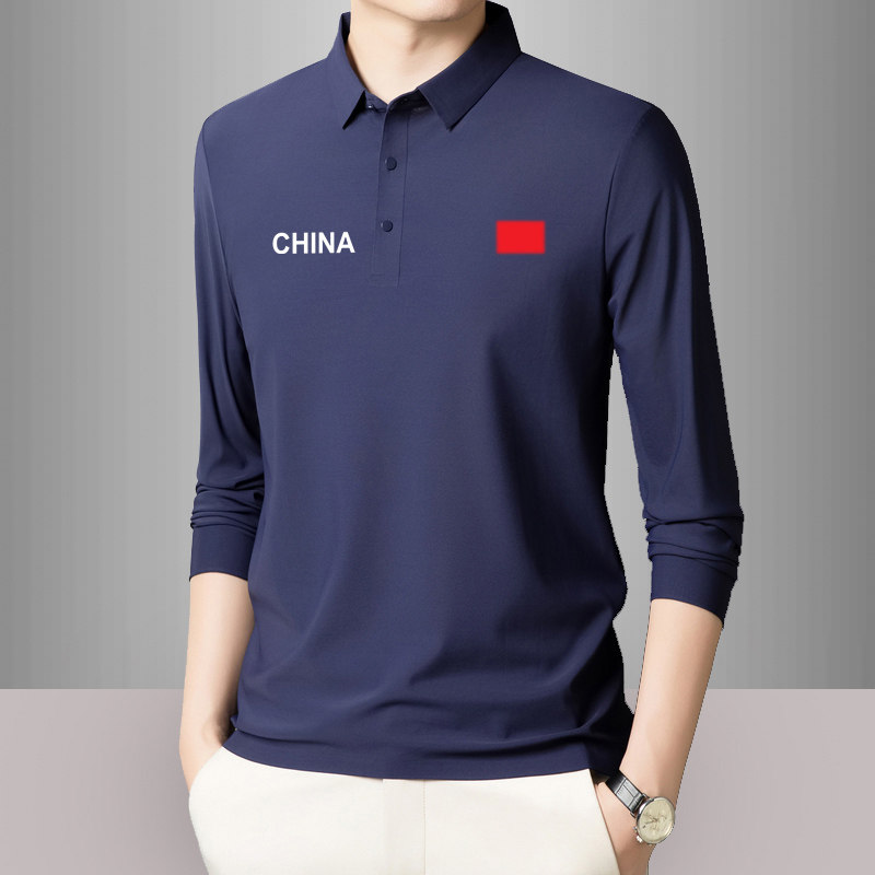 国家队纯色翻领长袖POLO衫男
