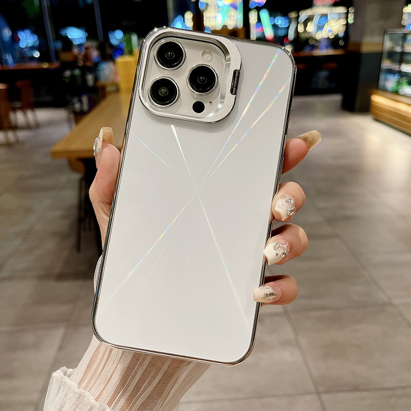 适用隐形镜头金属支架苹果16Promax手机壳iPhone15pro炫彩CD纹14pm散热边框ip13奢华高级镭射保护套ins超薄潮