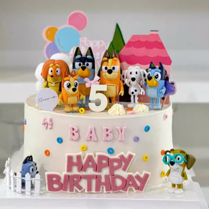 儿童生日小狗布鲁依公仔蛋糕装饰摆件卡通小房子椰树烘焙装扮插件