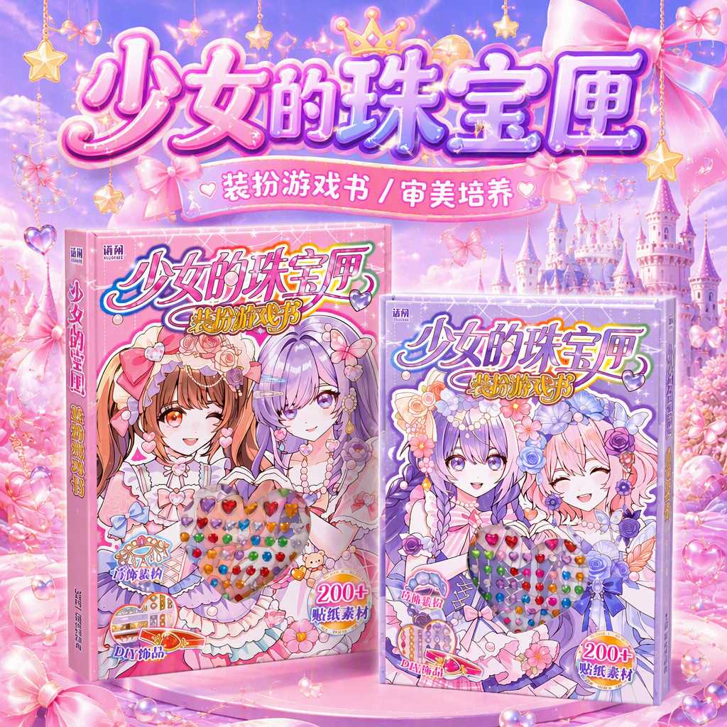 语闲少女的珠宝匣换装贴纸书女孩手工咕卡贴画免裁剪梦幻宝石装饰