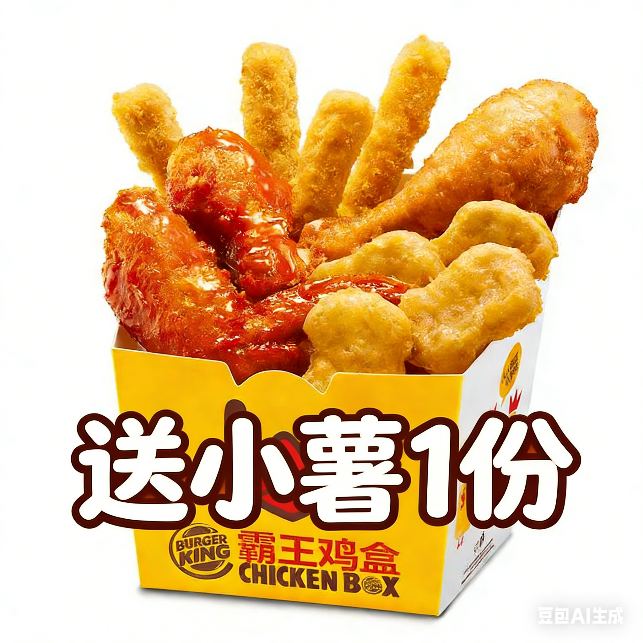 【汉堡王代下单】霸王鸡盒1份送小薯1份鸡翅椒香鸡腿鸡条鸡块全包