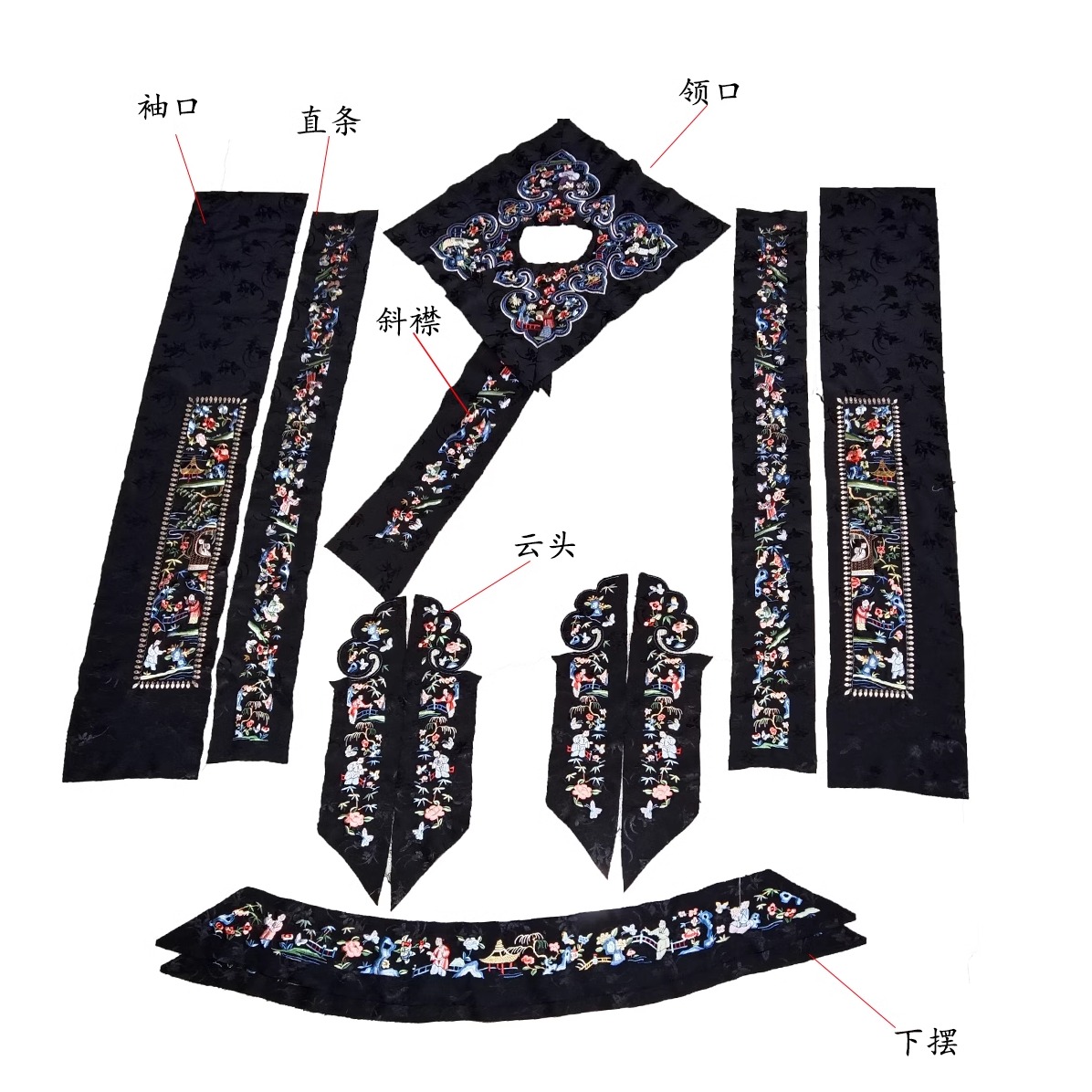 南雅集原创  清汉女古董衣云肩厂襟超细丝线仕女人物刺绣diy花边