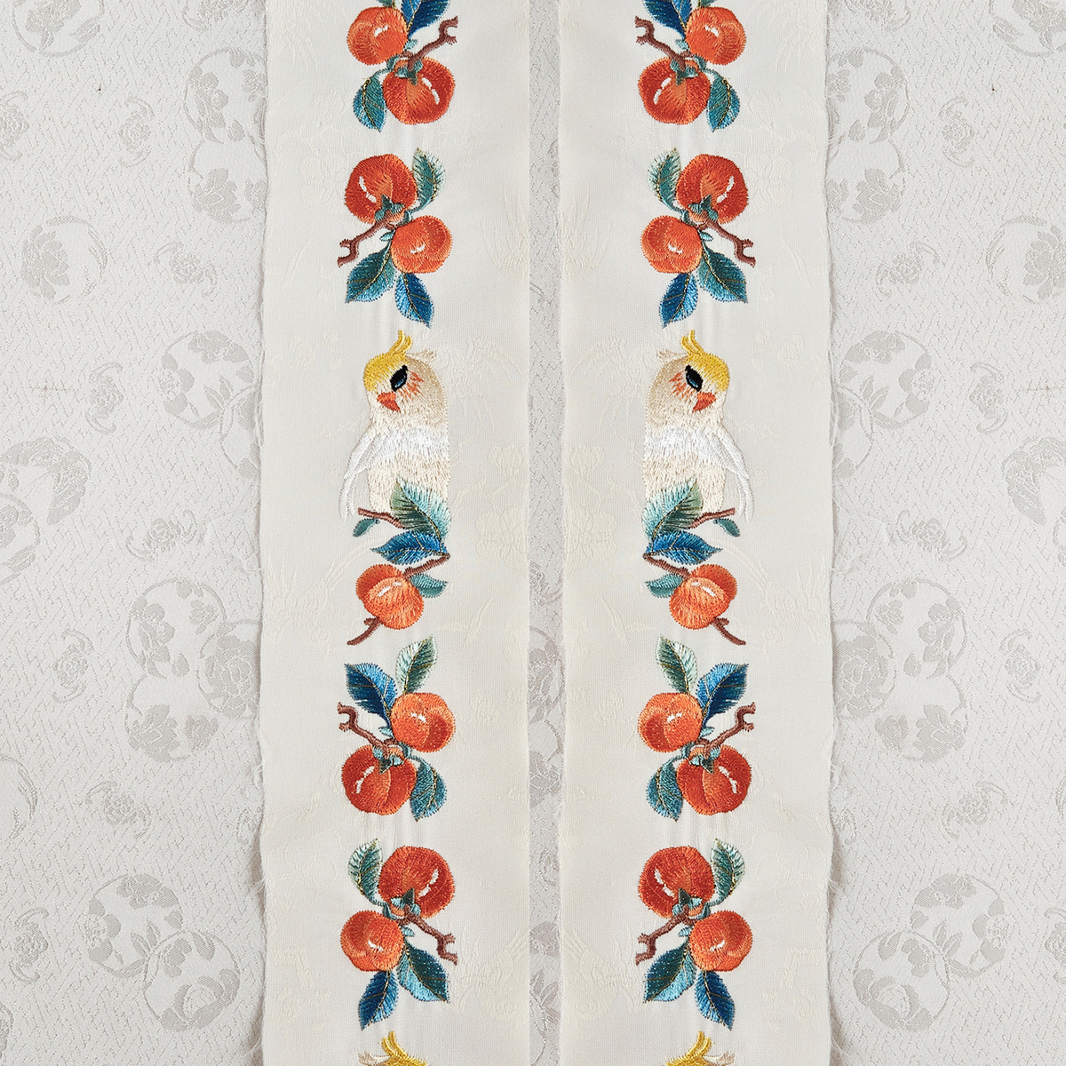 南雅集原创 柿子鹦鹉窄衣缘绣片万历长衫褙子袄裙袖口等汉服辅料