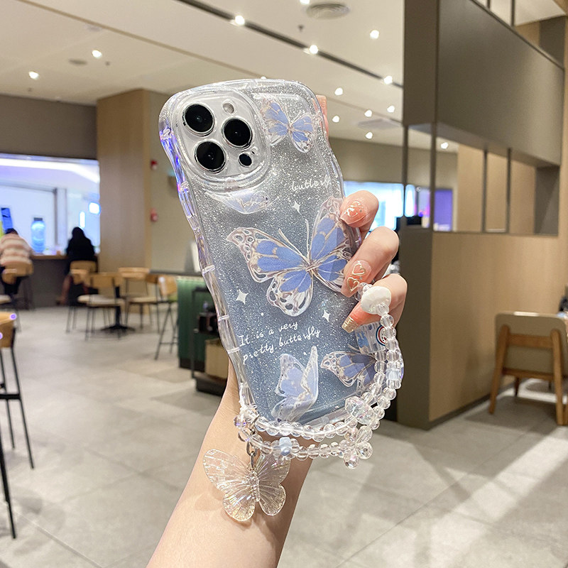 适用苹果14promax手机壳新女款iPhone13全包防摔12/11pro透明xs/x蝴蝶8plus波浪边7p气垫保护