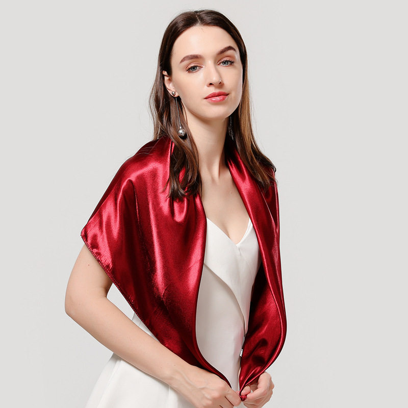 纯色围巾仿真丝色丁大方巾90cm百搭欧美头巾防晒披肩装饰领巾丝巾