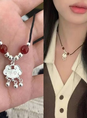 新中式项链ins学生闺蜜平安锁民族风手工编织长命锁铃铛吊坠爆款