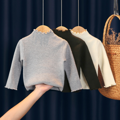 可衣棉尔女宝宝纯色木耳领打底衫