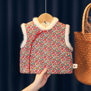 女童马甲外穿冬2026新款儿童加绒夹棉东北花棉袄宝宝纯棉保暖背心