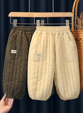 宝宝裤子冬季纯棉夹棉加厚男童休闲外穿女婴儿童保暖宽松灯芯绒裤