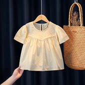 夏季 女宝宝纯棉娃娃衫 短袖 公主洋气时髦儿童上衣新款 韩版 女童衬衫