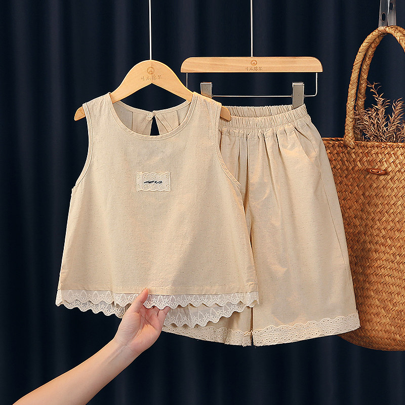 女童夏套装2026新款小女孩洋气时髦上衣裤子儿童纯棉麻背心两件套,童装/婴儿装/亲子装,套装,淘宝优惠券,粉丝福利购,淘宝优惠卷