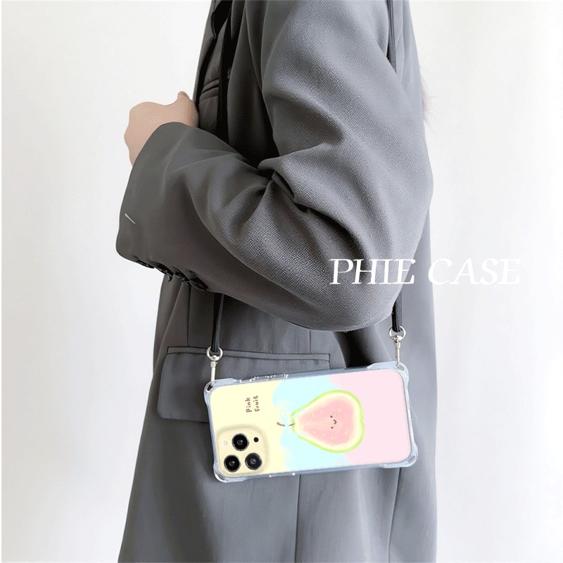 小清新Reno13透明苹果16斜挎手腕挂绳17ProMax适用OPPOFindx9笑脸芭乐iPhone14防摔15plus手机壳软12四角开孔